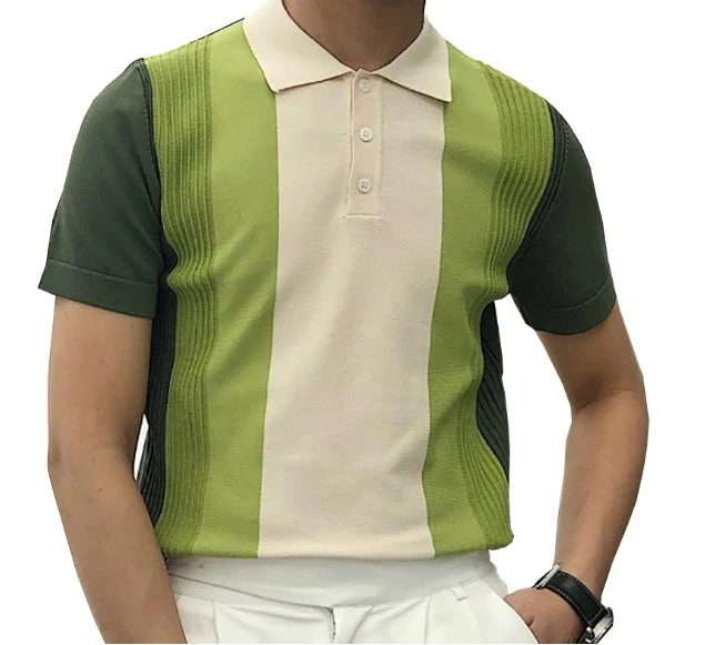 Men's Summer sweater Polo collar knit cedar sweater -3