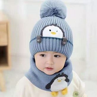 Hat Scarf Penguin Sætur hönnun Pompon Knit Set